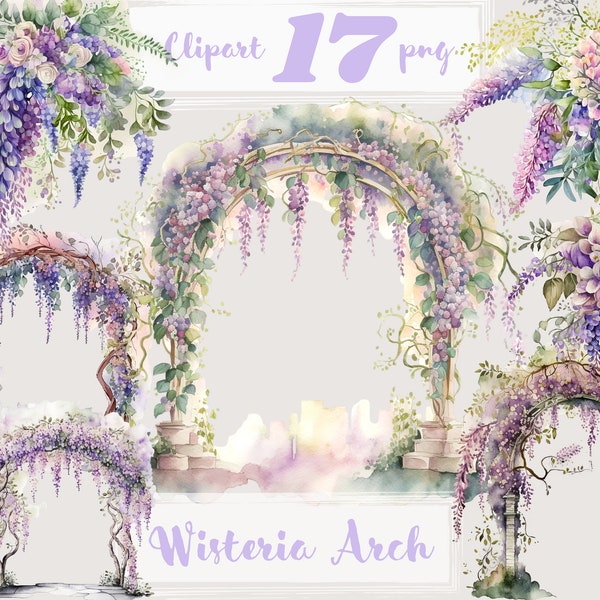 Watercolor Floral Arches Clipart, Wedding clipart, wisteria clipart, wedding arch png, romantic, free commercial use. Digital watercolor