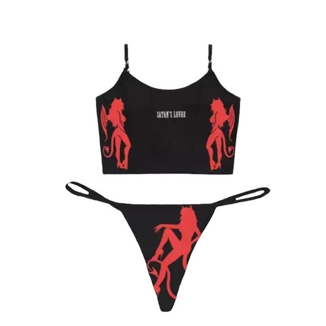 Black and Red Gothic 2 Piece Bikini Set Sexy Devil Print Crop Etsy