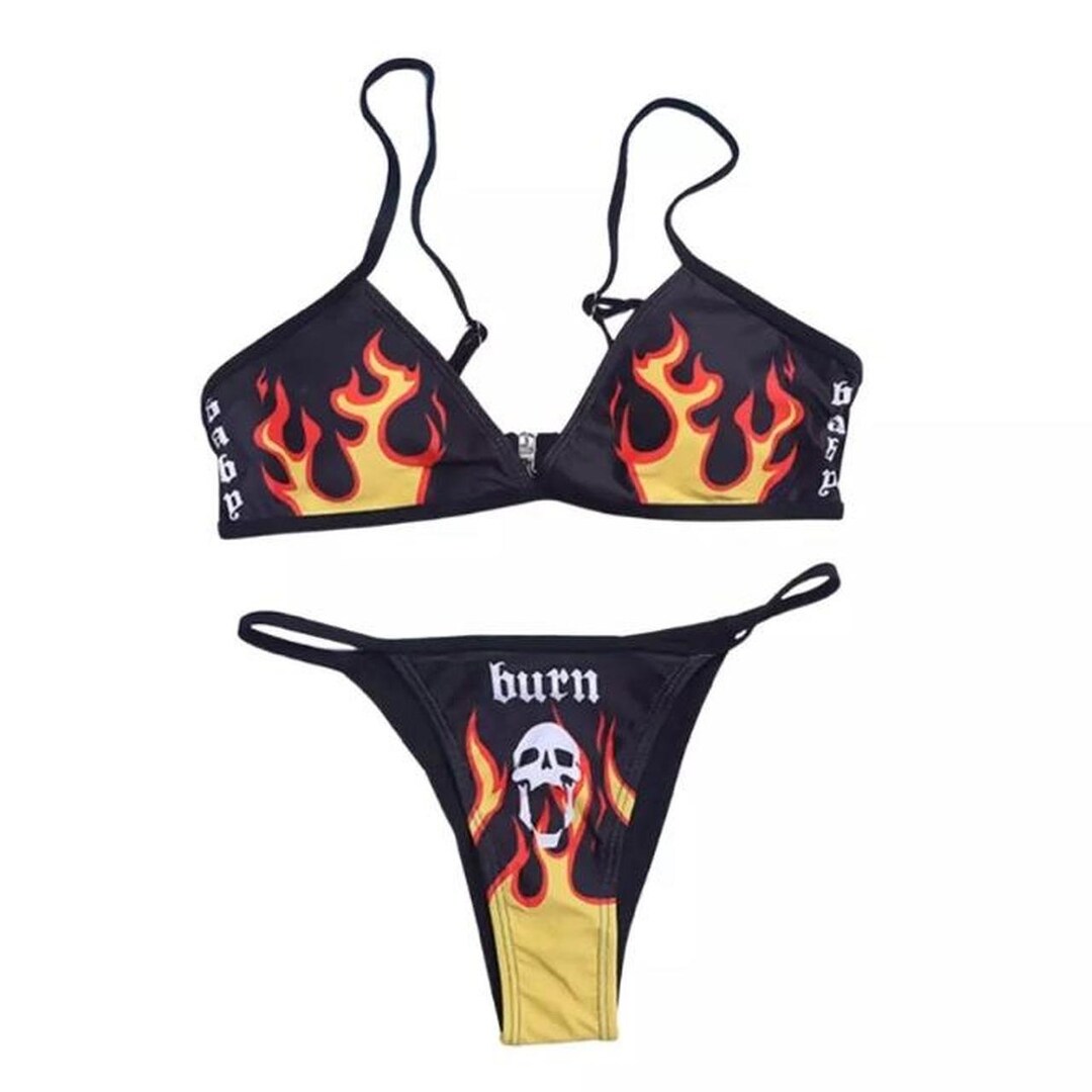 Black Flame Gothic 2 Piece Bikini Set Skull Skeleton Bikini Etsy