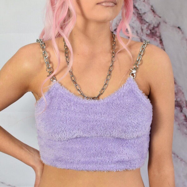 Fluffy metal chain buckle o ring cami mini top