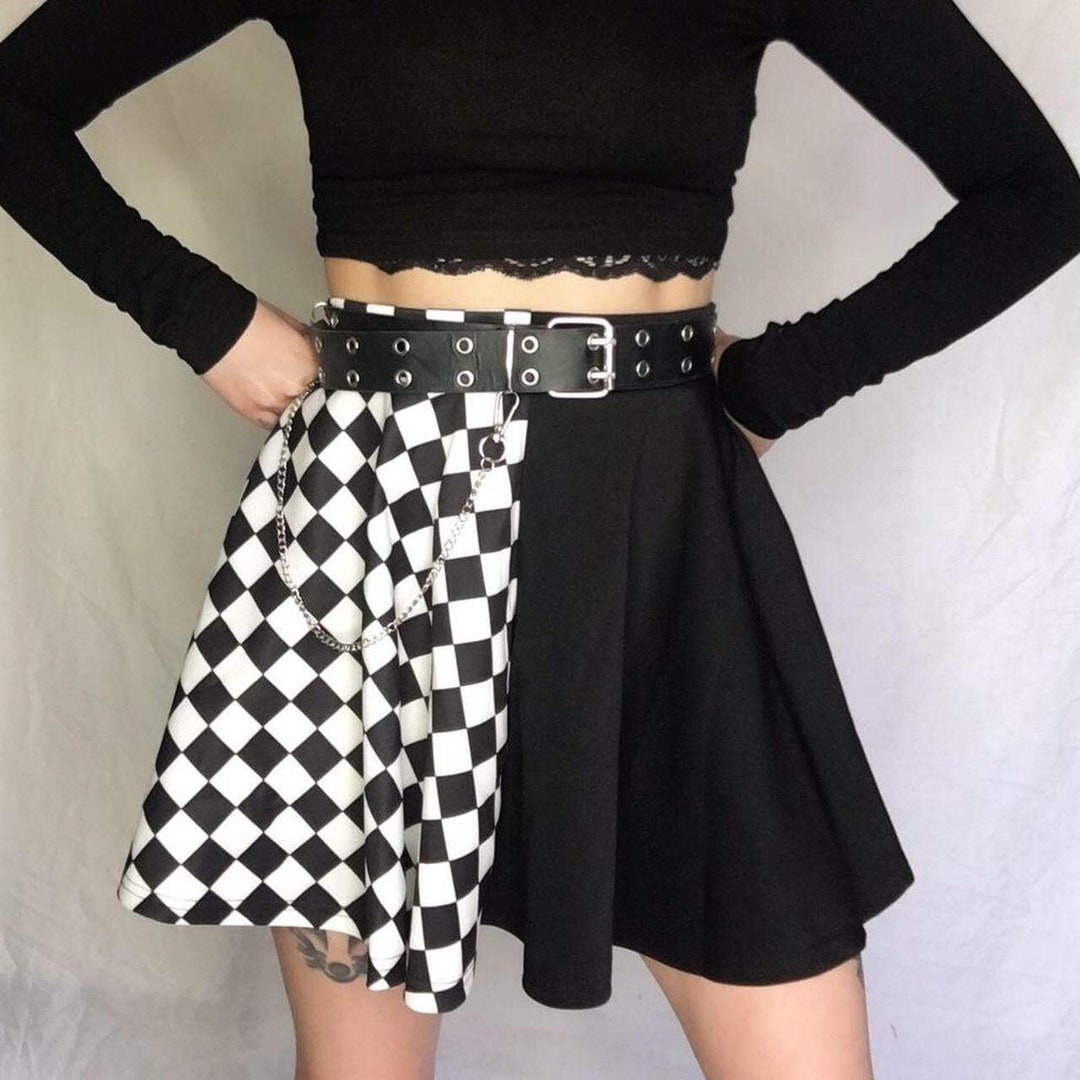Black and White Checkerboard Skater Skirt Gothic Punk Mini Etsy