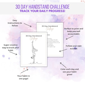 New Year Fitness Challenge | 30 Days Handstand Challenge | Printable Habit Tracker | Track Monthly Challenge | Handstand Practice Tracker