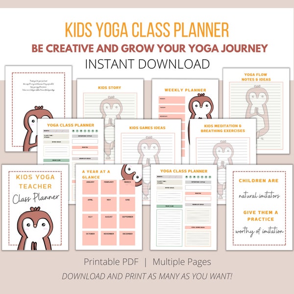 Kid Yoga Teacher Class Planner | Lesson Plan for Instructor | Plan Your Kid Yoga Flow, Games, Stories | Track your Yoga Class for Kids