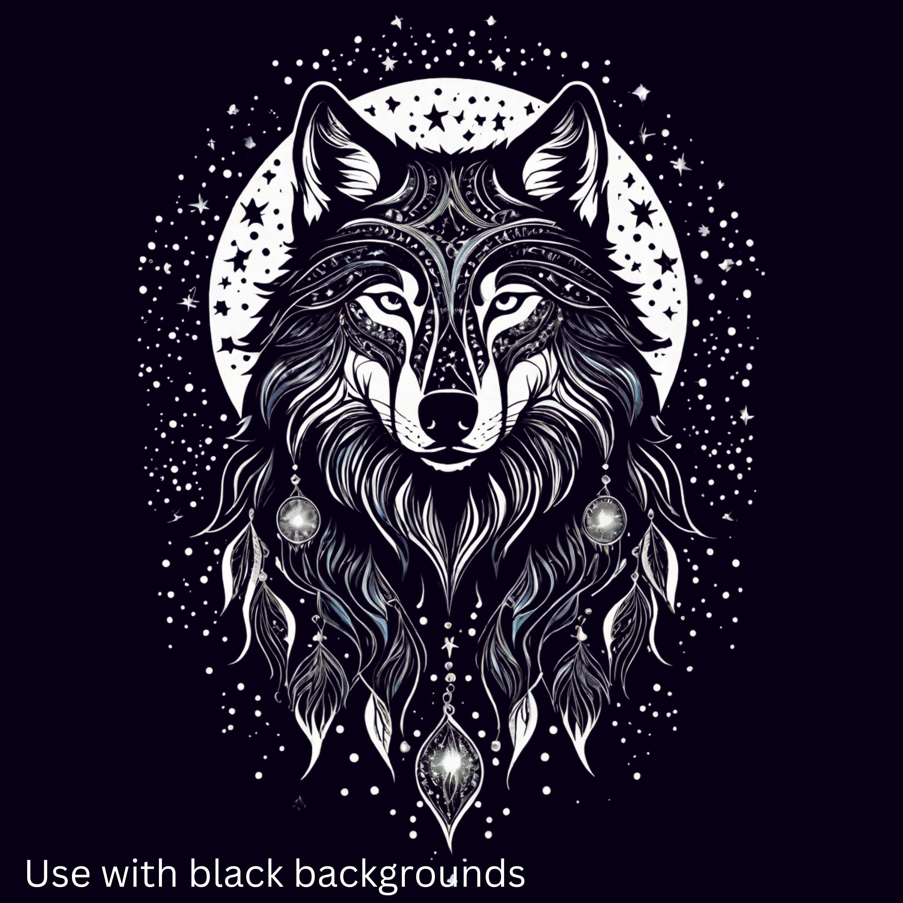 Mystical Wolf Celestial Wolf Moon Stars Wolf Digital - Etsy