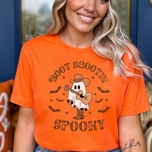 Boot Scootin&#39; Spooky Halloween T-shirt Cute Spooky Halloween Gift Cowboy Ghost Shirt Cowgirl Ghostly Western Spooky Vibes Gifted ghost shirt