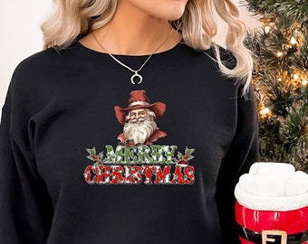 Cowboy Santa Christmas Sweatshirt Retro Cowboy Santa Christmas Western Shirt Cowboy Christmas Women&#39;s Christmas Shirt Cowgirl Country Shirt