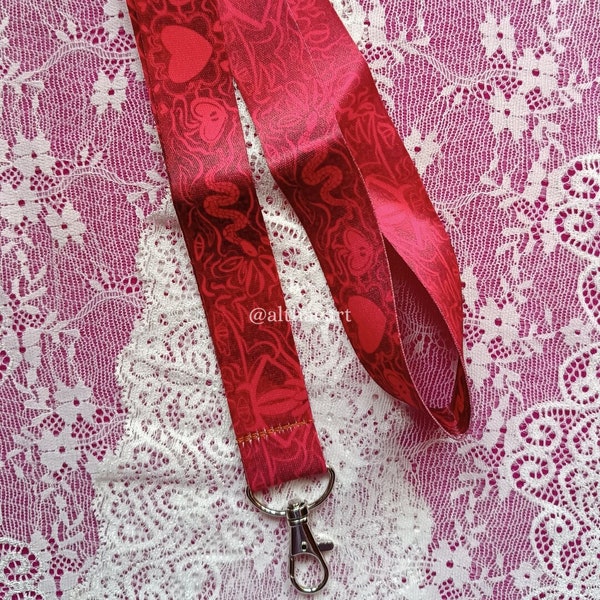 Hazbin Hotel Long Red Lanyard = Red Hell Snake Heart Lucifer = metal clasp