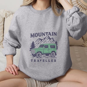 Mountain Traveller Unisex Sweatshirt, Camper Sweatshirt, Nature Lover Gift, Campfire Shirt, Camping Lover, Campers Gift, Adventure Shirt Sport Grey