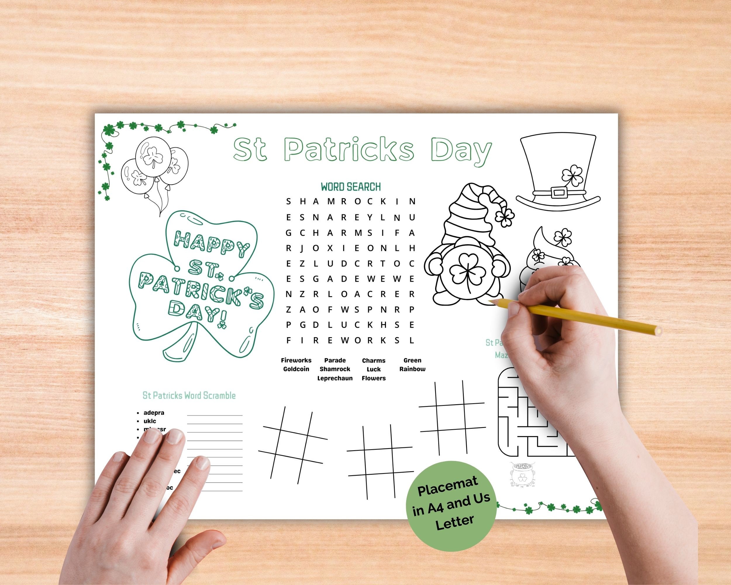 St Patricks Day Activity Placemat Printable - Etsy