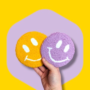 Punch Needle smile happy Face Mug Rug: Colorful Y2K Coaster