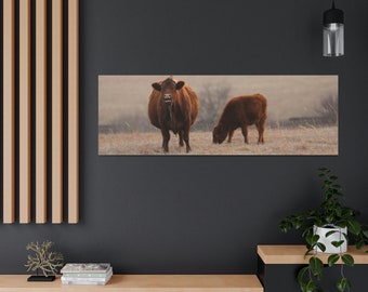 Red Angus, Cow Calf Pair, Wall art, farmhouse art, rustic art, farm Canvas Gallery Wraps 60" x 20"