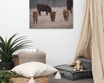 Trio- Red Angus calves, Farmhouse Home Decor, Rustic Home Decor, Western Home Decor, Canvas