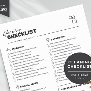 Airbnb Cleaning Checklist | Customizable Canva Template | House Cleaning Guide | VRBO Cleaning List | Vacation Rental | Property Management