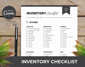 Lista de verificación de inventario de Airbnb / Plantilla de Canva / Configuración de propiedades de alquiler / Lista de compras de VRBO / Alquiler de casas / Conceptos básicos de administración de propiedades