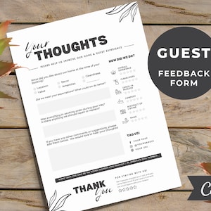 Feedbackformulier voor Airbnb-gasten | Bewerkbare canvassjabloon | Reageer | Suggestie | Feedback | VRBO | Feedback van Airbnb-verhuurders | Kaart met opmerkingen van gasten