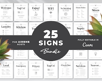 Paquete de letreros de Airbnb / Plantilla editable / Letreros de bienvenida de Airbnb / Letreros de VRBO / Anfitrión de STR / Casa de alquiler / Letreros simples / Salida / Wifi