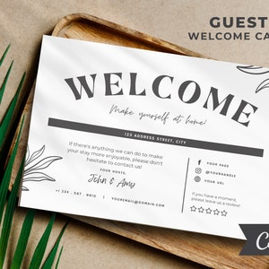 Carte de bienvenue Airbnb | Modèle de toile modifiable | Panneau de bienvenue Airbnb | Carte de bienvenue VRBO | de voeux | Carte de bienvenue imprimable