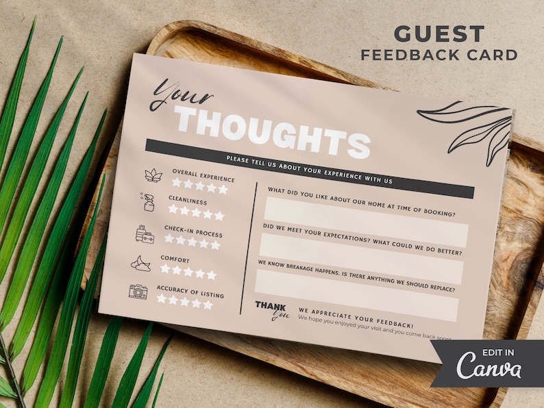 Airbnb Feedback Card Editable Canva Template Airbnb Comment Card Suggestions Guest Feedback Card
