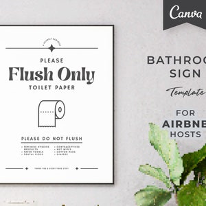 Airbnb Bathroom Sign | Flush Only Toilet Paper | Printable Bathroom Sign | Editable Canva Template | Airbnb Bathroom Poster