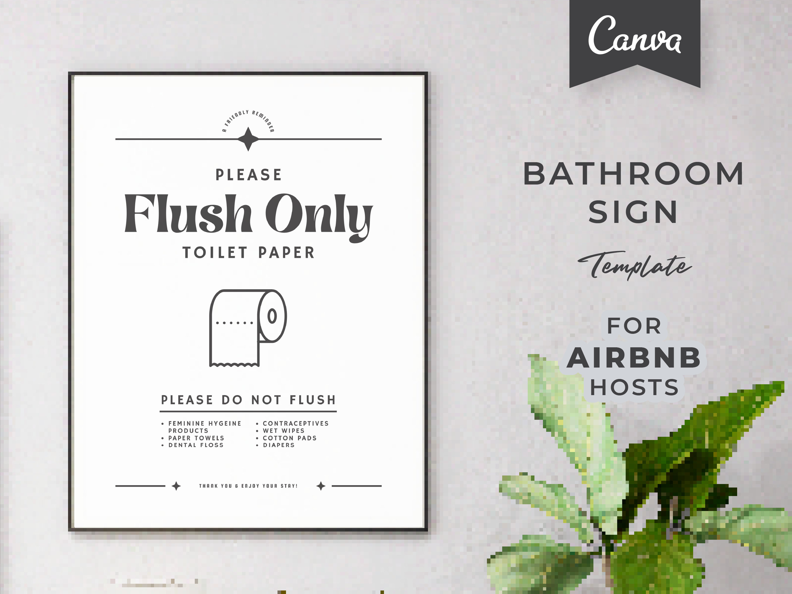 Airbnb Bathroom Sign Flush Only Toilet Paper Printable Bathroom Sign ...