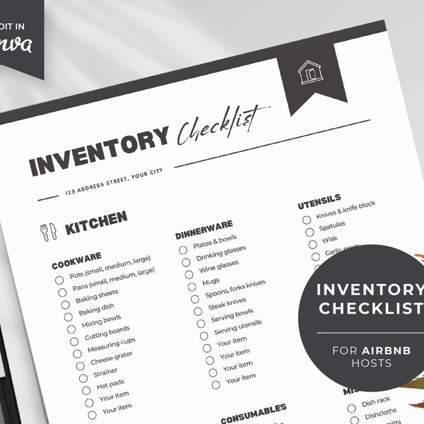 Airbnb Inventory Checklist | Editable Canva Template | Rental Property Inventory | VRBO Shopping List | Vacation Rental Property Management