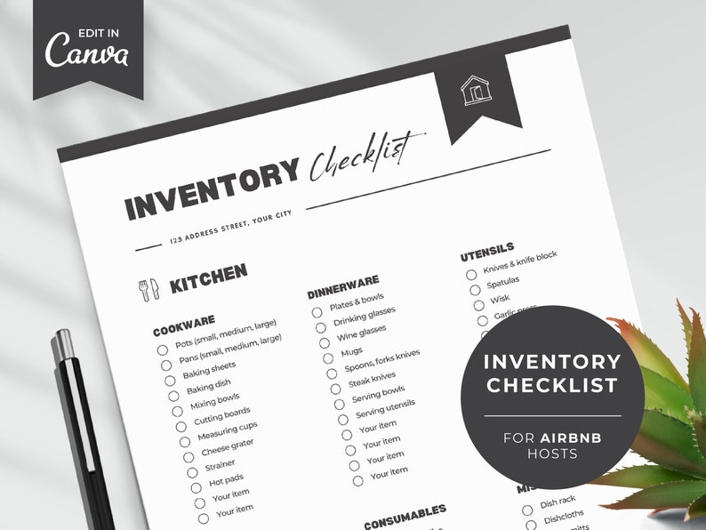 Airbnb Inventory Checklist Editable Canva Template Rental Property