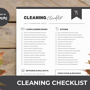 Airbnb Cleaning List | Canva Template | Editable Checklist | House Cleaning Guide | VRBO Cleaning Checklist | Vacation | Short Term Rental