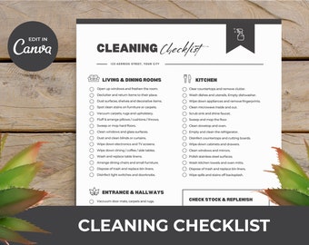 Airbnb Cleaning List | Canva Template | Editable Checklist | House Cleaning Guide | VRBO Cleaning Checklist | Vacation | Short Term Rental