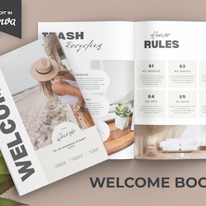 Airbnb Welcome Book Template Modern Beach House Airbnb House Guide Canva Airbnb Guidebook VRBO Guest Book Beach Vacation Rental image 1