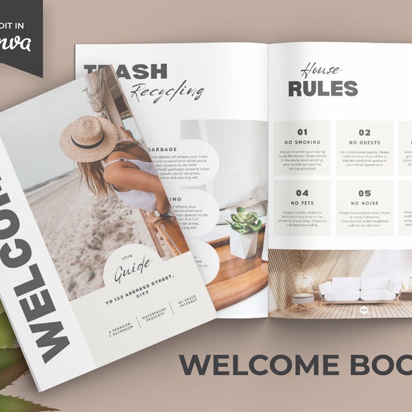 Airbnb Welcome Book Template | Modern Beach House | Airbnb House Guide Canva | Airbnb Guidebook | VRBO Guest Book | Beach Vacation Rental