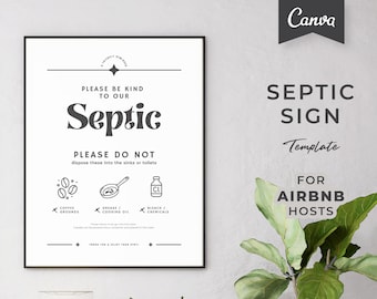 Airbnb Septic Sign | Printable Septic Rules Sign | Editable Canva Template | Septic Tank Rules Poster | Airbnb Septic System Rules