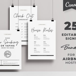 Airbnb Sign Bundle | Editable Template | Airbnb Welcome Signs | VRBO Signage | Airbnb Host | Rental Home | Simple Signs | Checkout | Wifi