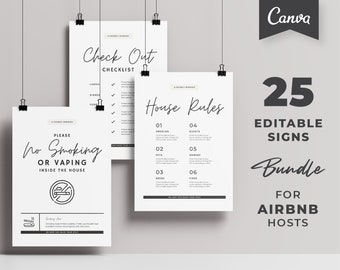 Airbnb Sign Bundle | Editable Template | Airbnb Welcome Signs | VRBO Signage | Airbnb Host | Rental Home | Simple Signs | Checkout | Wifi