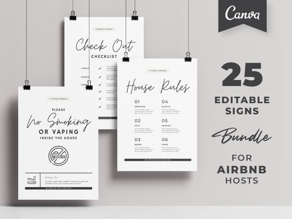 Airbnb Sign Bundle | Editable Template | Airbnb Welcome Signs | VRBO Signage | Airbnb Host | Rental Home | Simple Signs | Checkout | Wifi