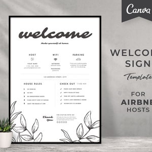 Airbnb Welcome Sign Poster | Canva Template | Beach | Floral | Guest Arrival Poster | VRBO Welcome Poster | Printable Welcome Sign