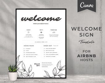 Airbnb Welcome Sign Poster | Canva Template | Beach | Floral | Guest Arrival Poster | VRBO Welcome Poster | Printable Welcome Sign