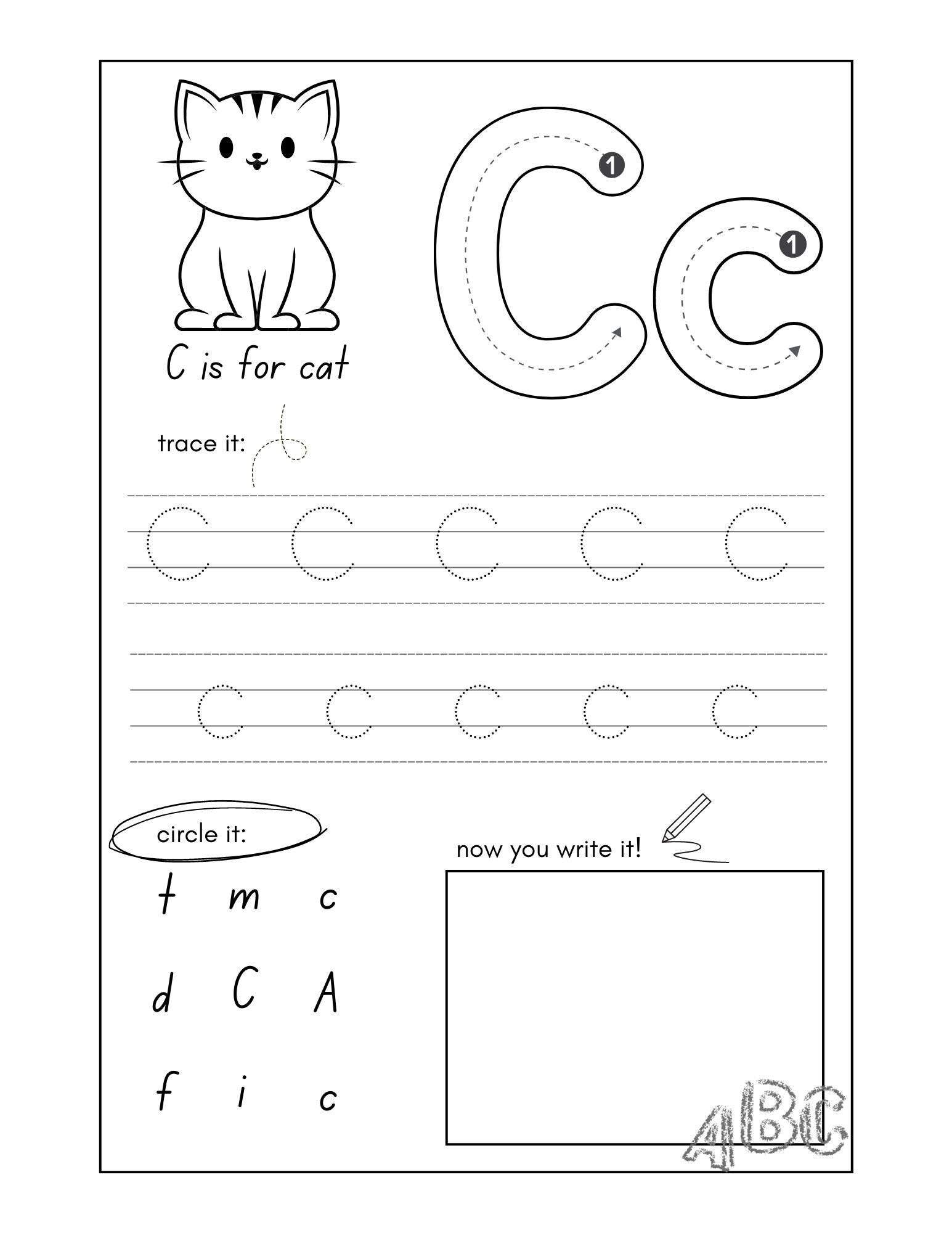 Printable Fun ABC Coloring Writing Practice Exercises for Pre-k ...