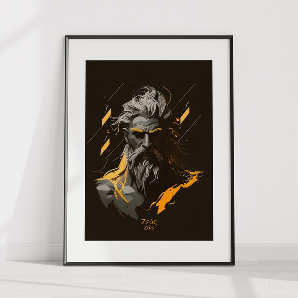 Zeus wall art, king of the gods, modern portrait, digital wall art, painting, print, wall decor, classic art, mythos, goods greek, greek