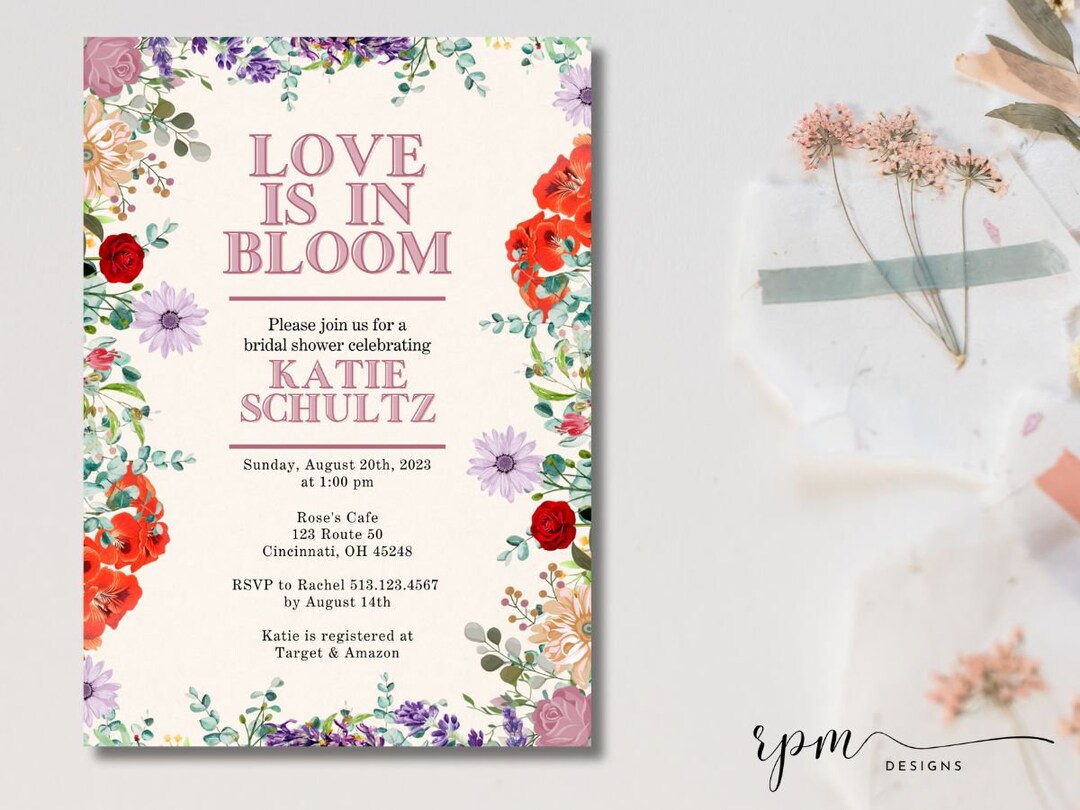 Love is in Bloom Bridal Shower Invitation Downloadable Canva Template