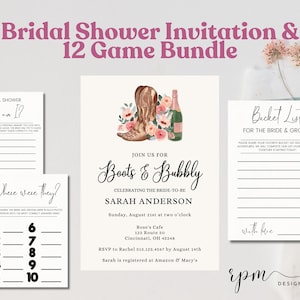 Bridal Shower Invitation Bundle | Boots and Bubbly Bridal Shower Games & Invitation Bundle | Bridal Shower Invitation | Boots and Bubbly
