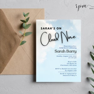 On Cloud Nine Bridal Shower Invitation | Bridal Shower Canva Template | On Cloud Nine Bridal Shower Theme | The Bride is on Cloud Nine