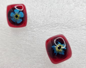 Flower Red glass earrings