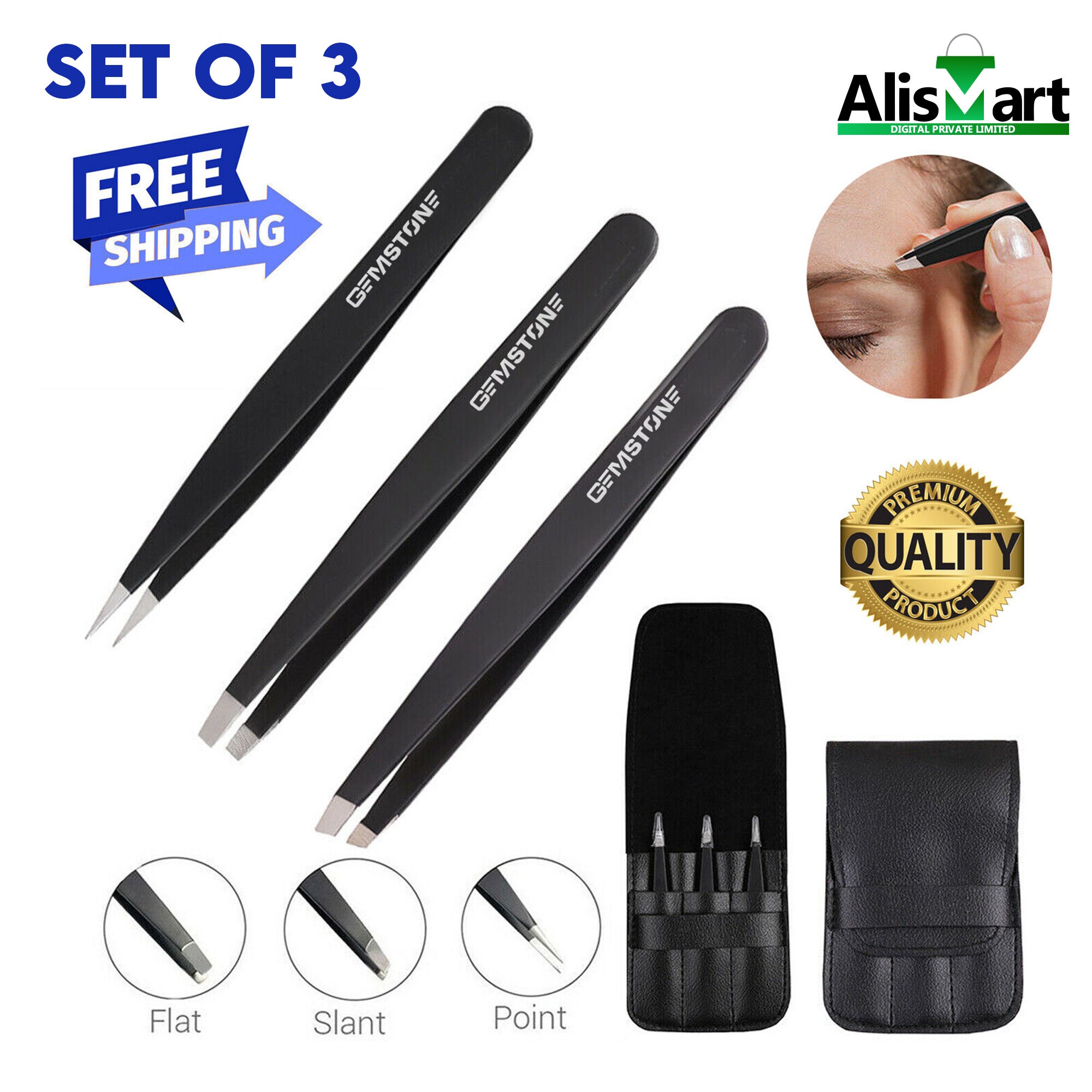 3pcs Sticker Tweezers for Crafting Pointed Tip with Spring, Black | Harfington