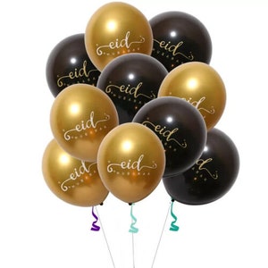 10x Eid ORO y Globos Negros Pack Eid Mubarak Mensaje Decoración del hogar Eid Globo Arco Eid Regalo VENTA Eid Al Adha Ramadán Decoración