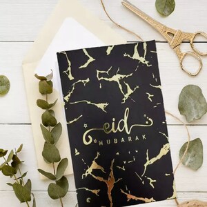 5x Bumper Pack Eid Kaarten Zwart en Goud Marmer Moslim Eid Mubarak Islamitische Card Pack Verkoop Islamitische Gift Cards Leraar Present Muslim 99p Post