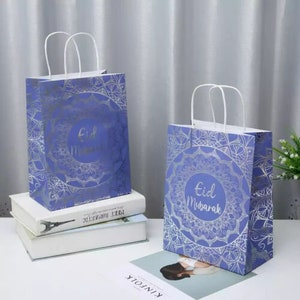 2x bolsas de regalo de Eid con lámina de plata Regalo único de Eid Lujo azul Eid favorece la decoración Hojas de venta Premium Eid Gifting UK 99p Franqueo