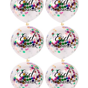 6x Eid Globos de confeti de colores mixtos Pack Eid Mubarak Decoración de mensajes Eid Globo Arco Eid Regalo VENTA Eid Ramadán Decoración 99p Franqueo