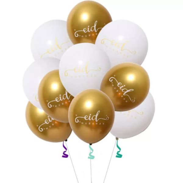 10x Eid Gold und Weiß Ballons Pack Eid Mubarak Nachricht Dekoration Eid Ballon Bogen Eid Geschenk VERKAUF Eid Al Adha Ramadan Dekor 99p Porto
