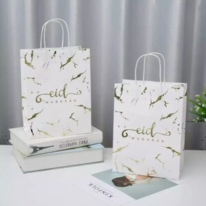 2x Eid Bolsas de regalo Lámina de oro Diseño de mármol Eid único Regalos de lujo Eid favorece la decoración Venta Premium Eid Gifting Reino Unido 99p Franqueo
