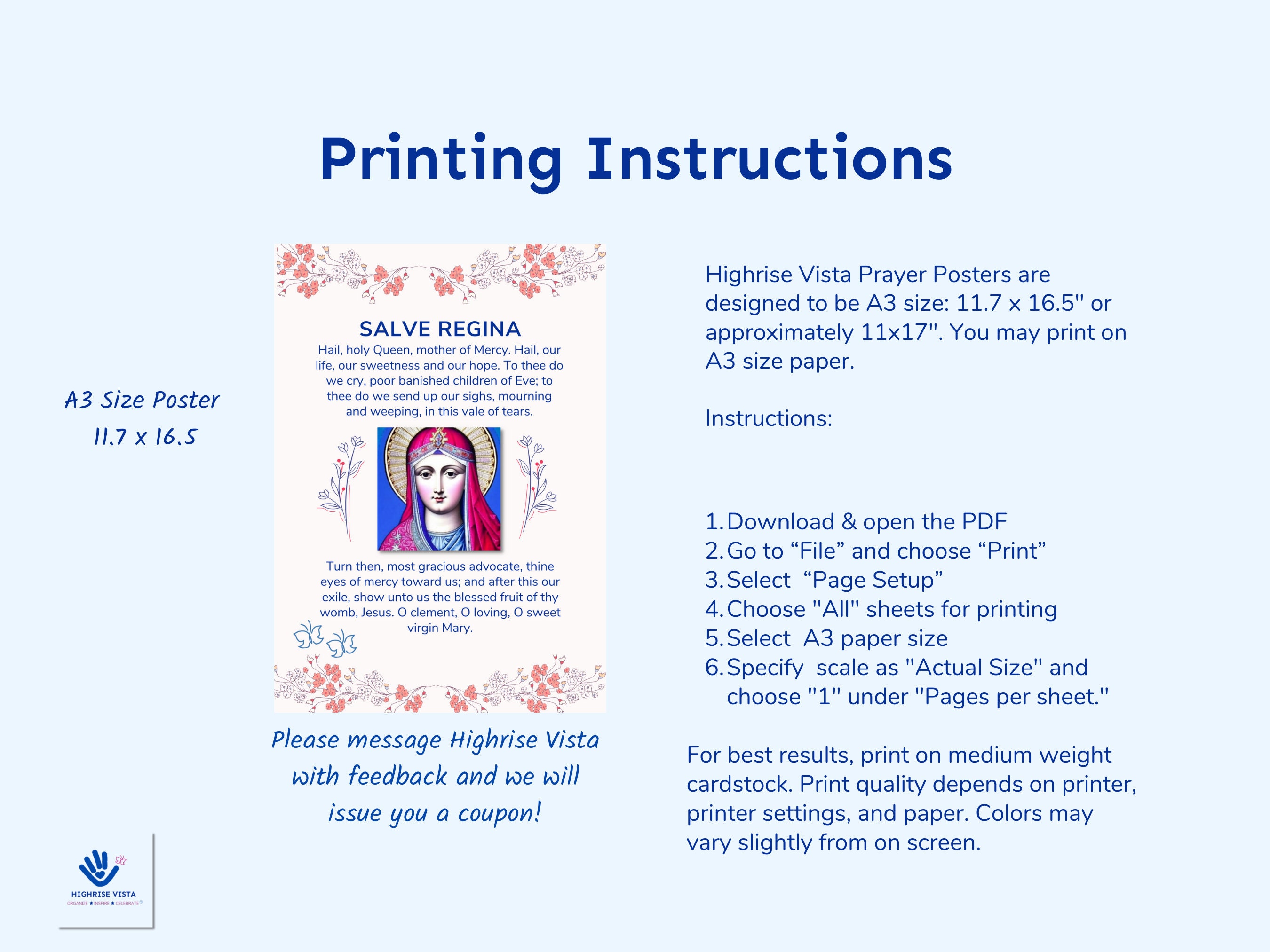 Salve Regina Prayer Poster Printable A3 11.7 X 16.5 Catholic Prayers ...